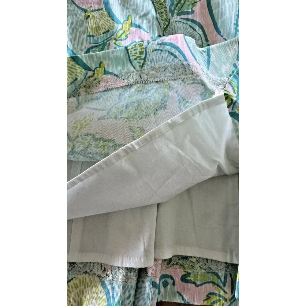 Lilly Pulitzer Sz 10 Scalloped Shift Dress Pink Green Leaf Print Coastal Resort - Picture 6 of 10